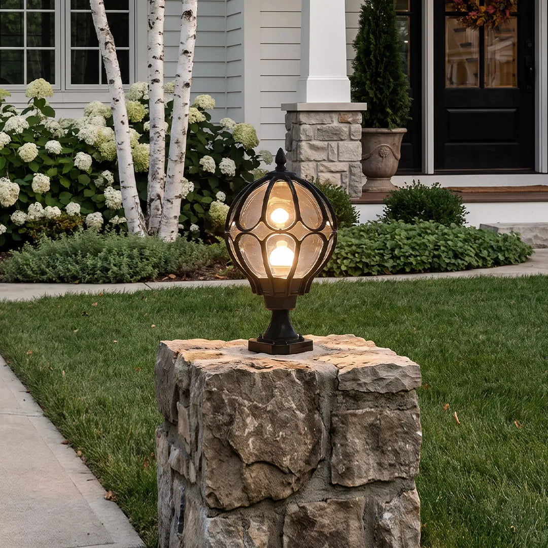 Outdoor Globe Pillar Lights Retro Glass Globe Copper Fence Post Light - product image 1
