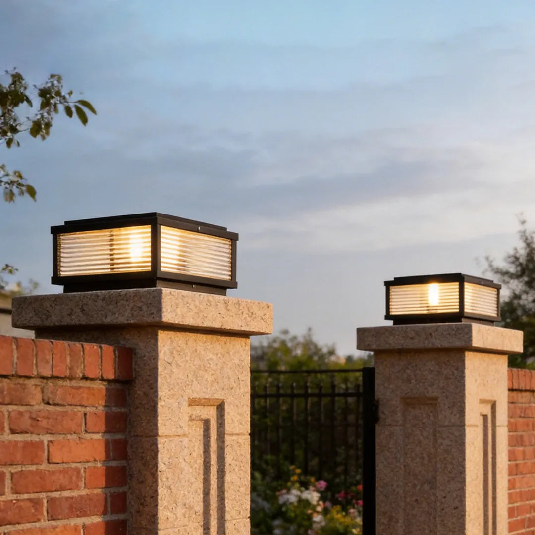 Square Pillar Light Ribbed Glass Outdoor Metal Light - product image 5