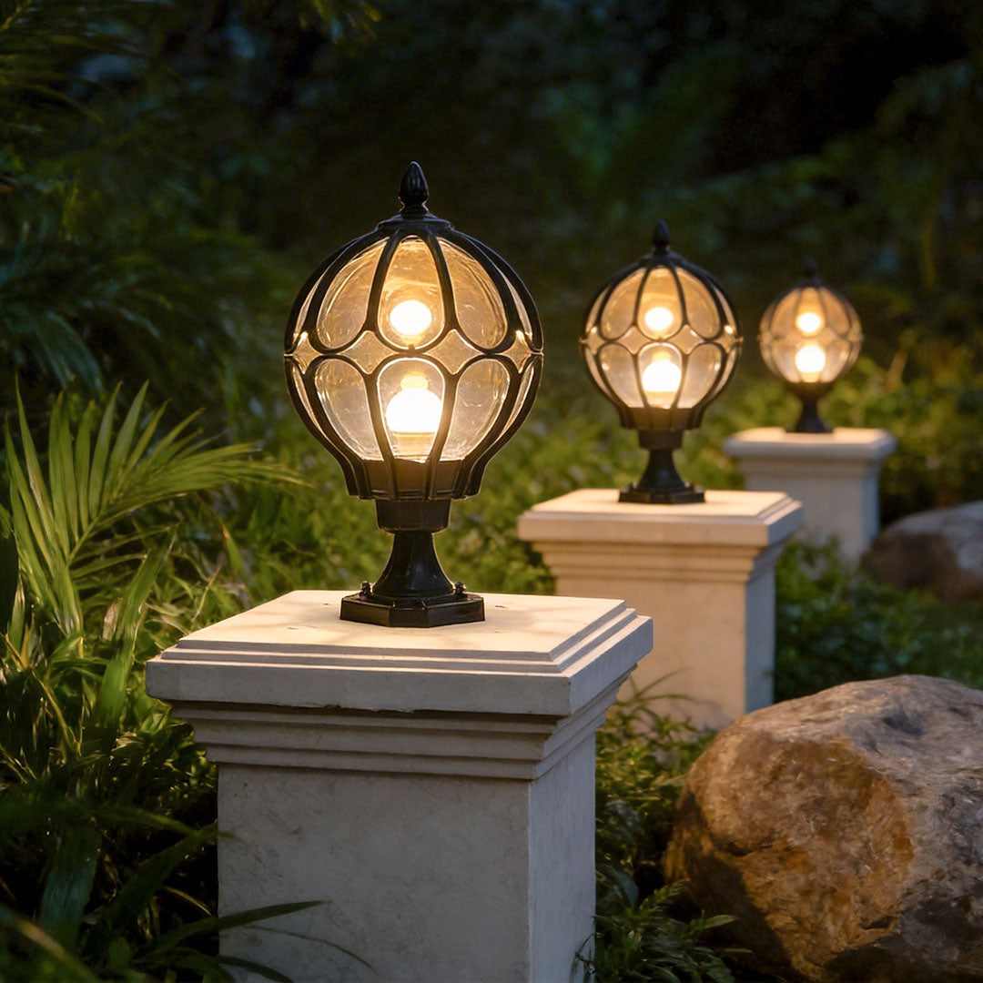 Outdoor Globe Pillar Lights Retro Glass Globe Copper Fence Post Light - product image 6