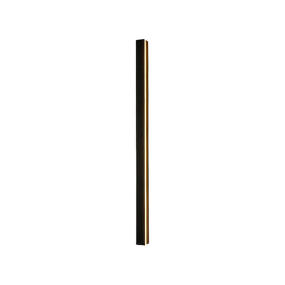 Single horizontal linear outdoor wall sconce with warm glow, mounted on a light gray wall for minimalist decor.