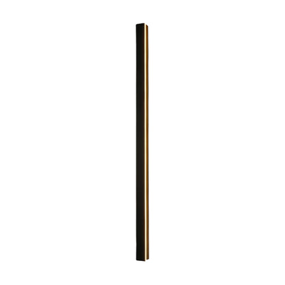 Single vertical linear outdoor wall sconce, providing focused illumination on a neutral wall for modern aesthetics.