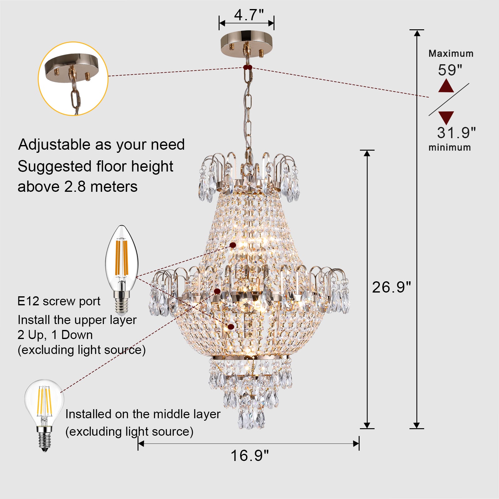 Gold Crystal Chandelier Luxury Ceiling Light