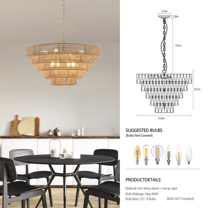 Natural Wood Finish Rattan Chandelier