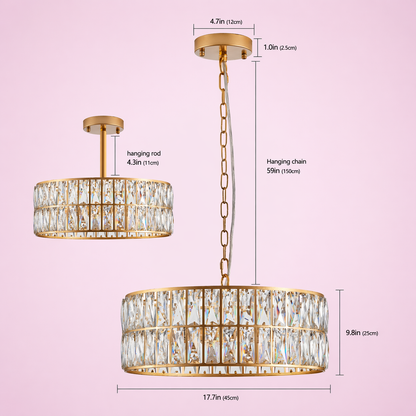 Golden Modern Crystal Drum Chandelier