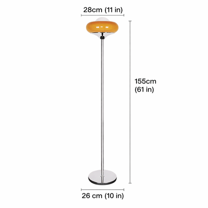 Mid-Century Tart Shape Floor Lamp – Soft Yellow Glass Shade Dimmable LED Standing Lamp