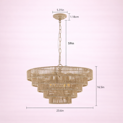 Natural Wood Finish Rattan Chandelier