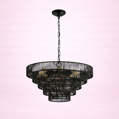 Natural Wood Finish Rattan Chandelier