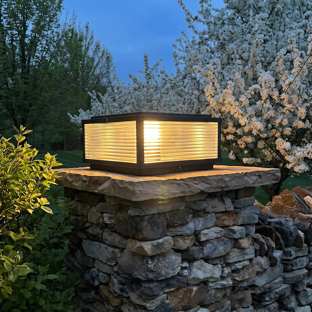 Square Pillar Light Ribbed Glass Outdoor Metal Light - product image 1