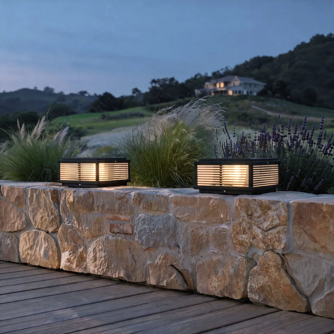 Square Pillar Light Ribbed Glass Outdoor Metal Light - product image 4