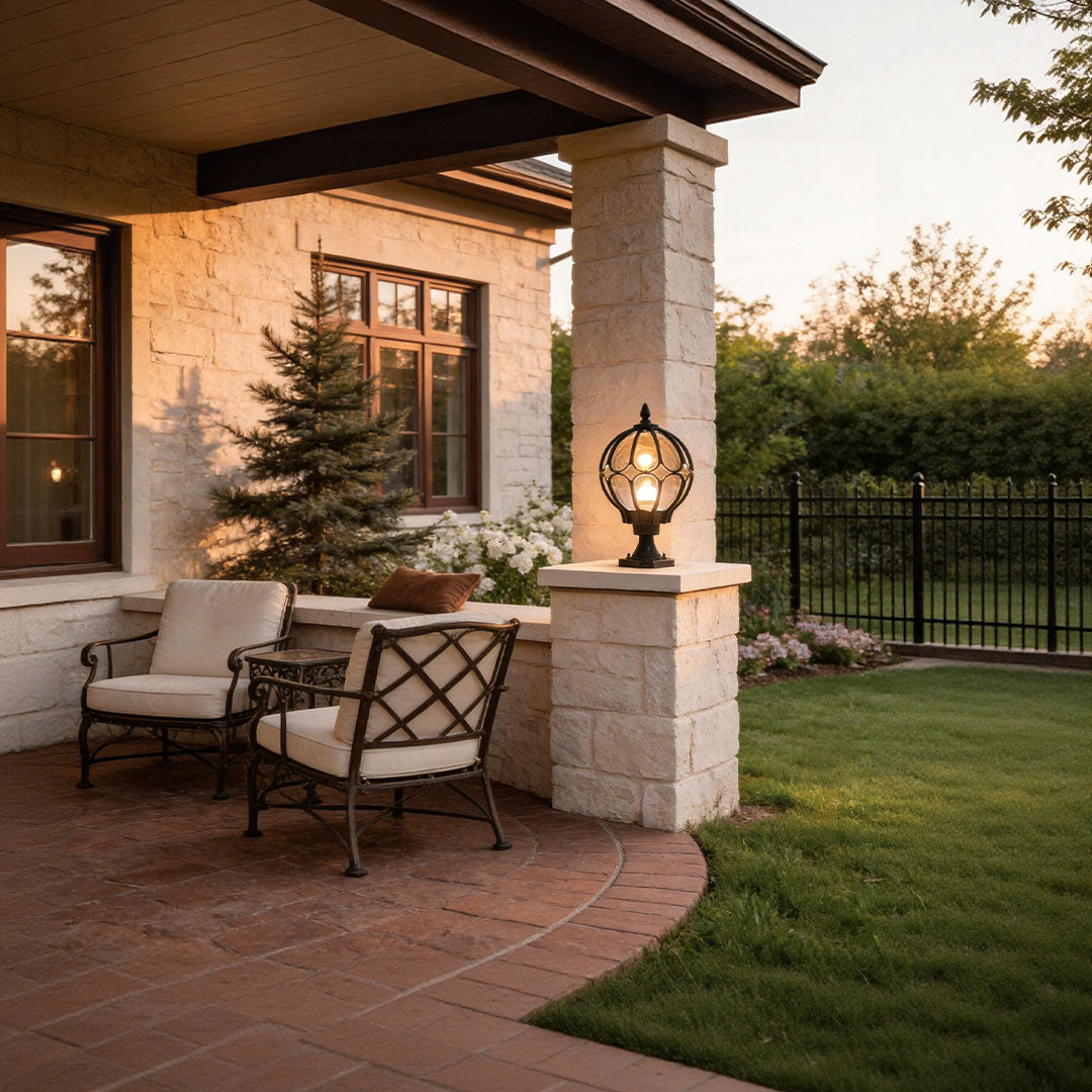 Outdoor Globe Pillar Lights Retro Glass Globe Copper Fence Post Light - product image 7